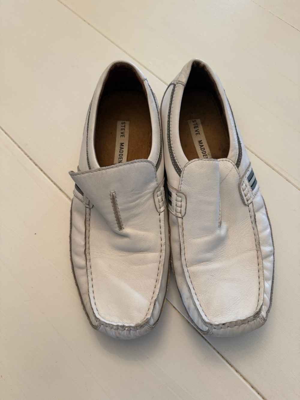 Steve Madden White Leather Slip-On Loafers